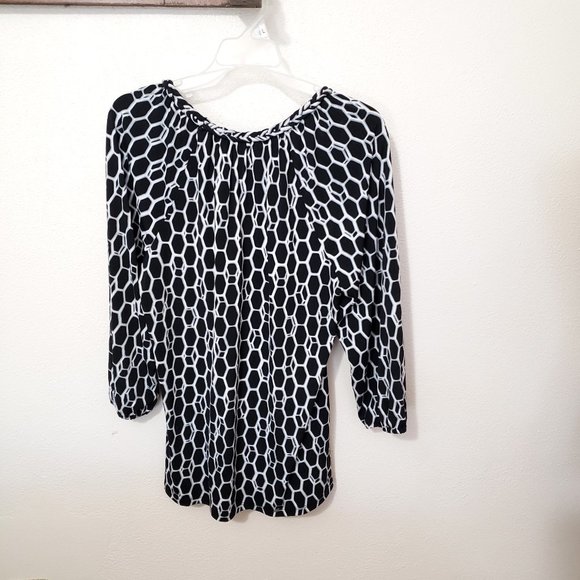 Style & Co Black and White Chain Pattern Blouse Long Sleeve Size Large - Picture 6 of 6